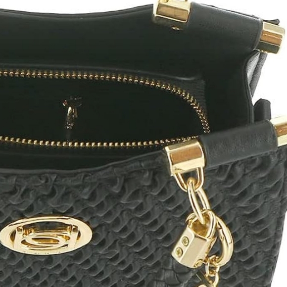 NWoT BEBE Black Satchel Crossbody Convertible Gold Black Satchel Adjustable - Picture 10 of 15